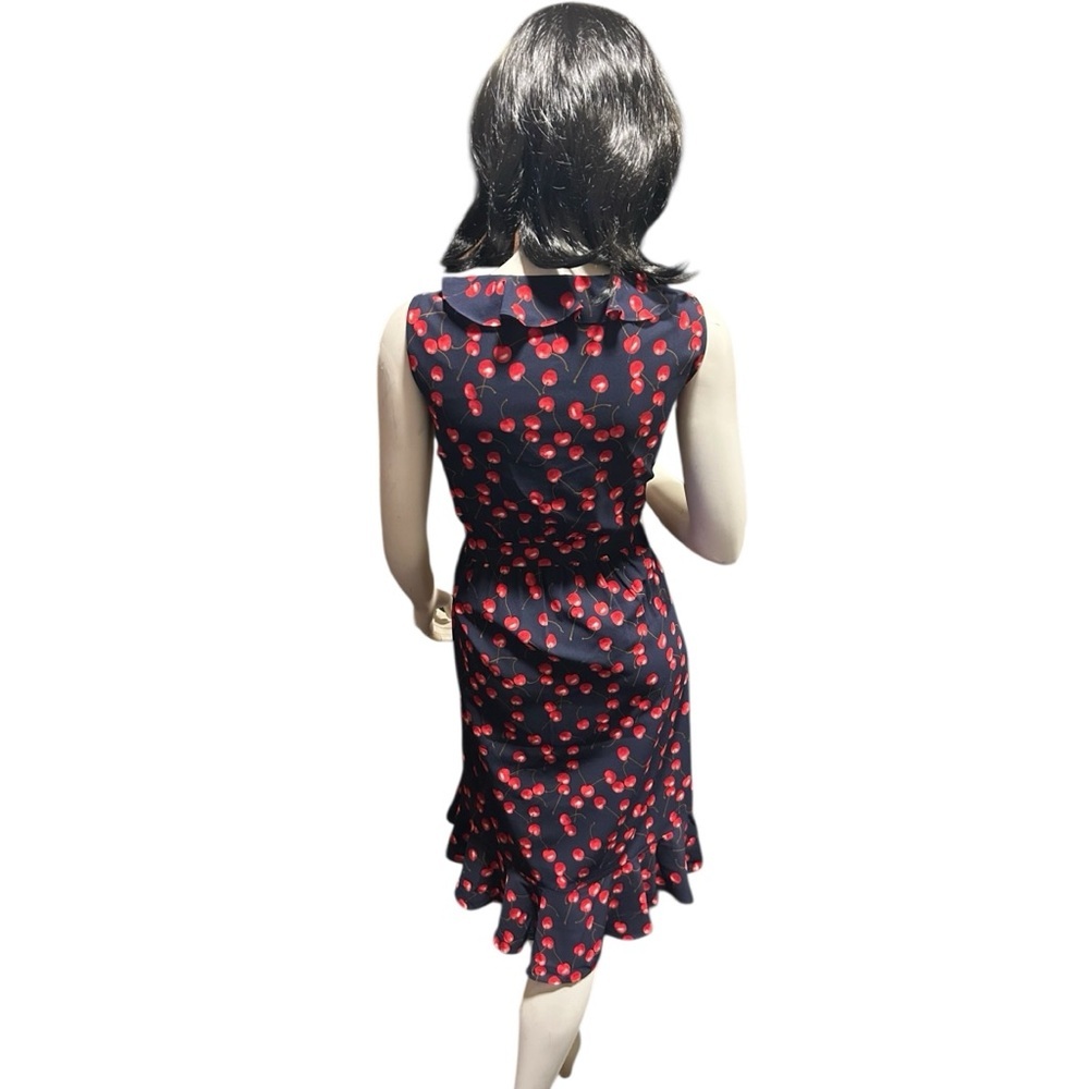 J.Crew Cherries Print Ruffle Wrap Dress Size 14 Black/Red Coquette Dark Romantic - Picture 4 of 8